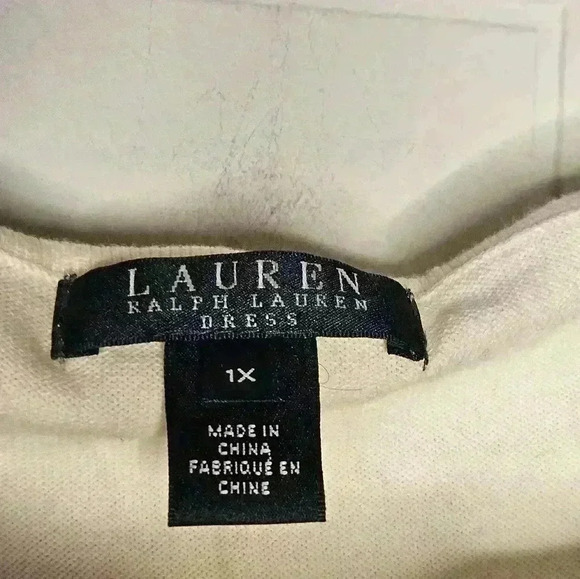 Lauren Ralph Lauren Cotton Knit Gray Striped Round Neck 3/4 Sleeve Midi Dress 1X - Picture 5 of 14